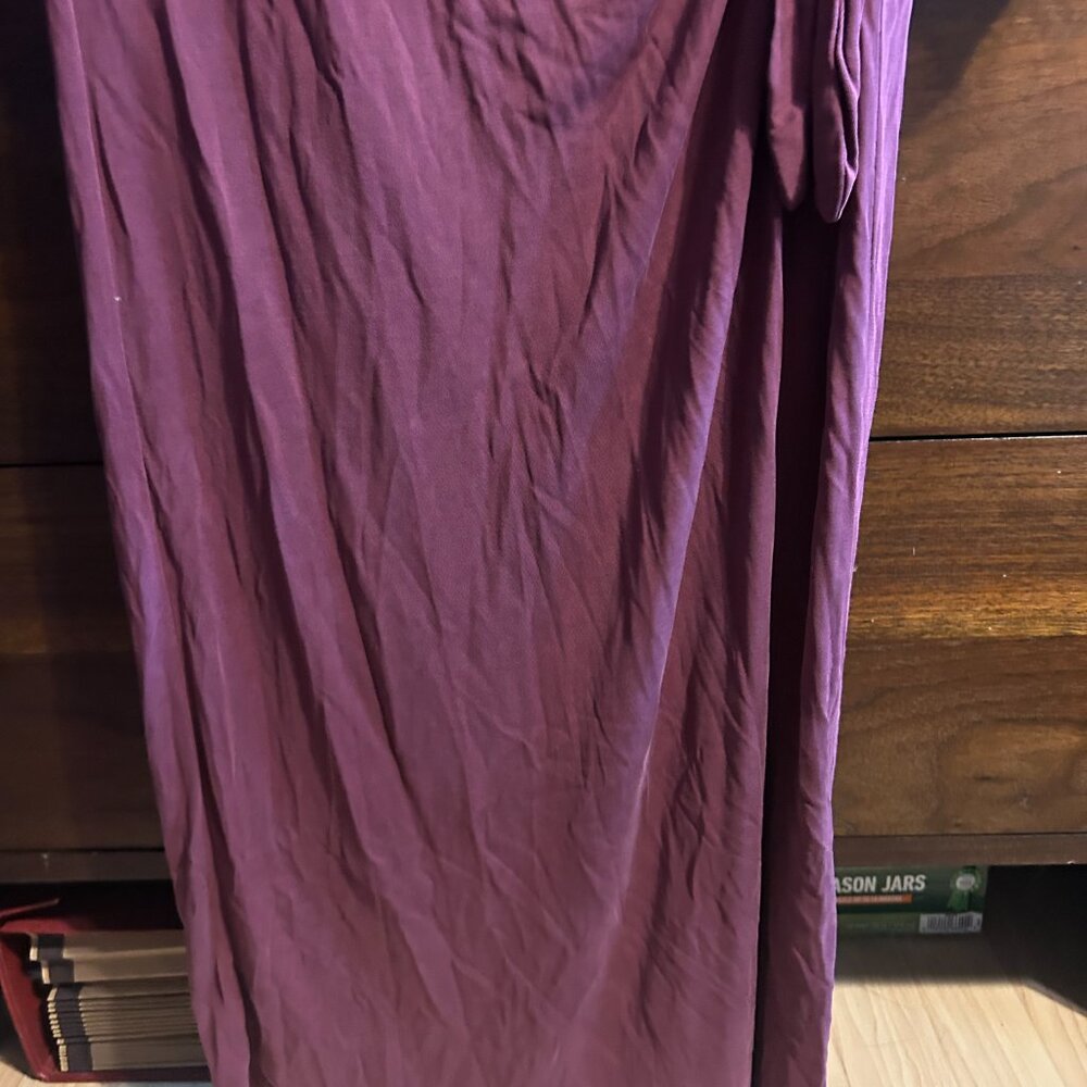 Lucky Brand Burgundy V-Neck Side Tie Midi Dress - Size S - Picture 6 of 9